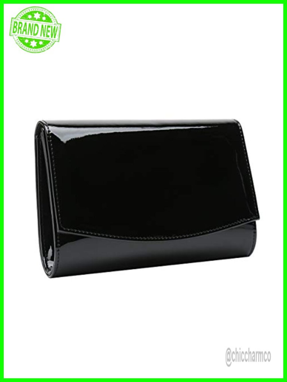 Patent Vegan Leather Flap Clutch Evening Bag Detachable Chain Strap
